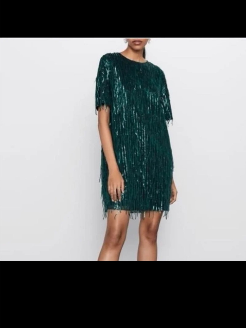 NWT ZARA Sequin Fringed Mini Dress in Green size Medium - Picture 6 of 12